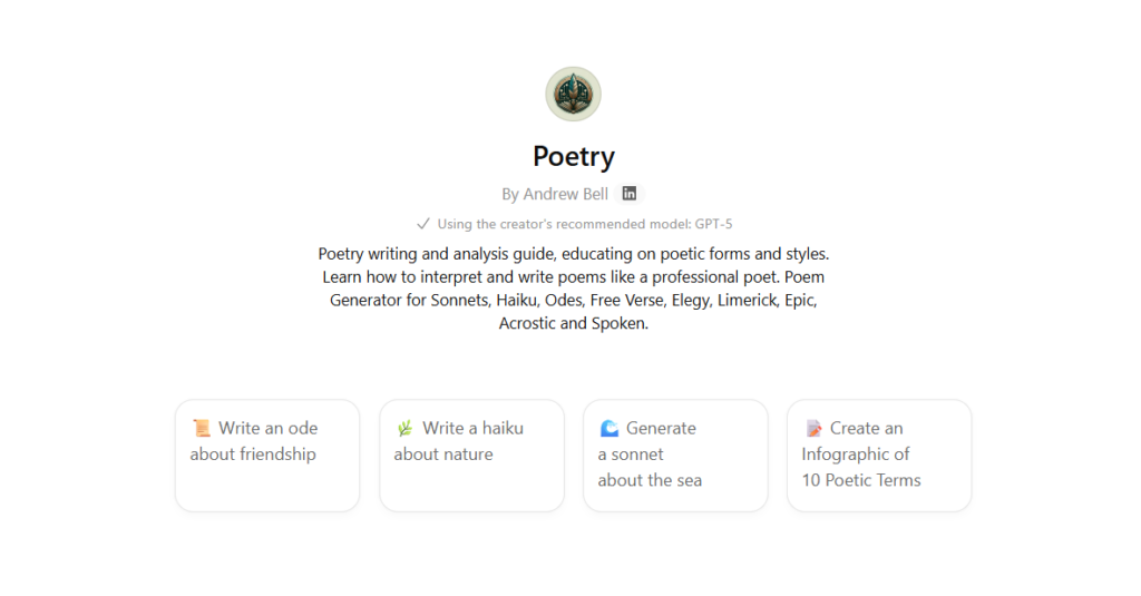 ChatGPT - Ii Poem generators