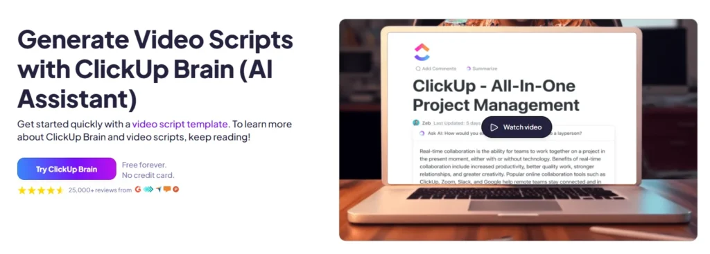 ClickUp Brain - Ai script generator tools