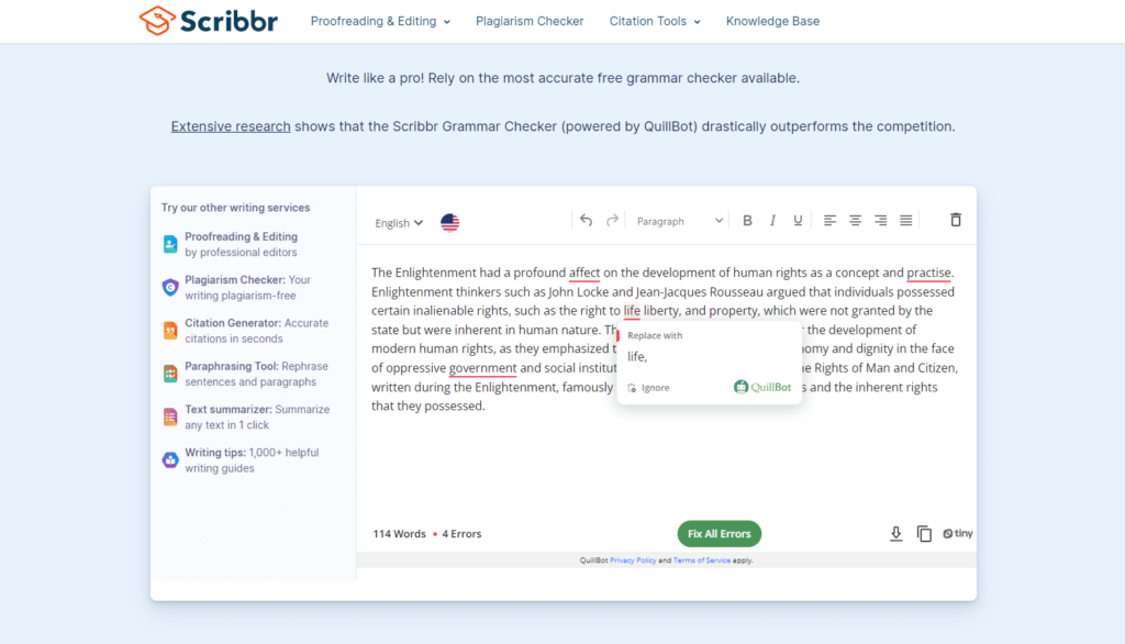 Scribbr - Best AI Grammar Checker Tools