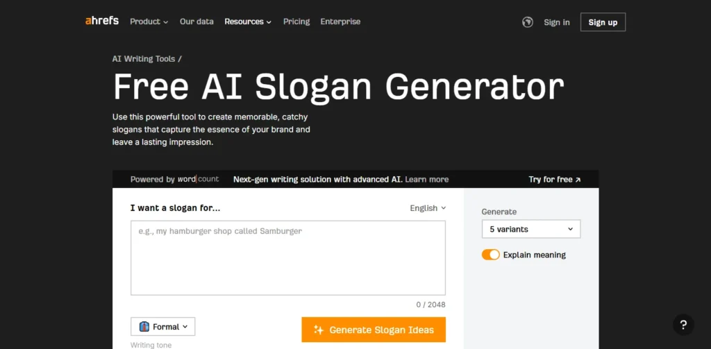 Ahrefs | Tagline Generators