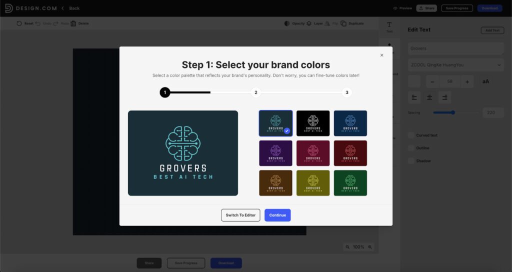 Logo customization editor view