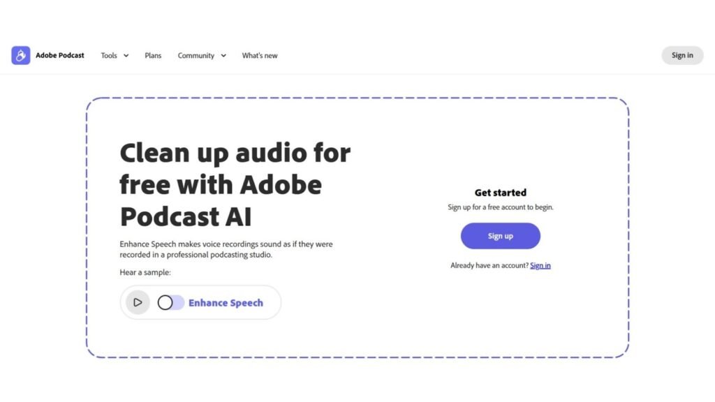 Adobe Podcast AI audio enhancer tool
